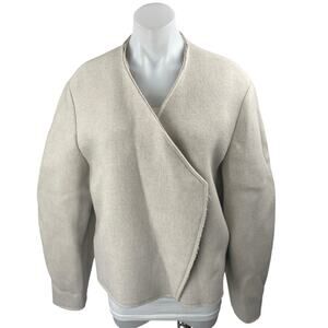 H&M Women's Beige Wool Long Sleeve Wrapover V Neck Sweater Coat Jacket Size S